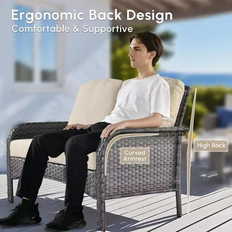 HOMLUX Set da salotto da esterno in vimini, 2 pezzi, per patio, per tutte le stagioni, per portico, terrazza, balcone, giardino