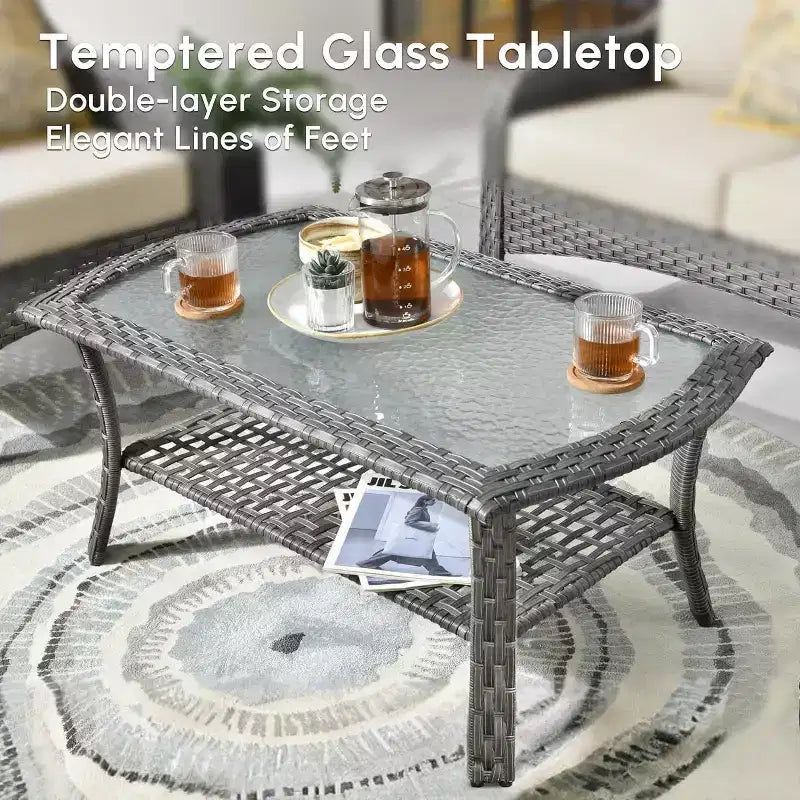 HOMLUX Set da salotto da esterno in vimini, 2 pezzi, per patio, per tutte le stagioni, per portico, terrazza, balcone, giardino