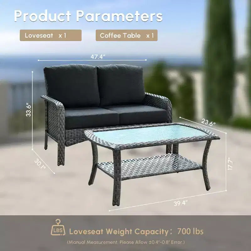 HOMLUX Set da salotto da esterno in vimini, 2 pezzi, per patio, per tutte le stagioni, per portico, terrazza, balcone, giardino