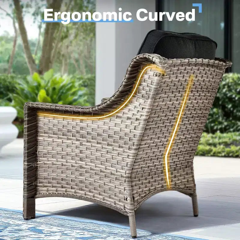 HOMLUX Set da conversazione da patio in vimini da 6 pezzi con divano a 3 posti con cuscino, sedie in rattan, poggiapiedi, tavolino da caffè