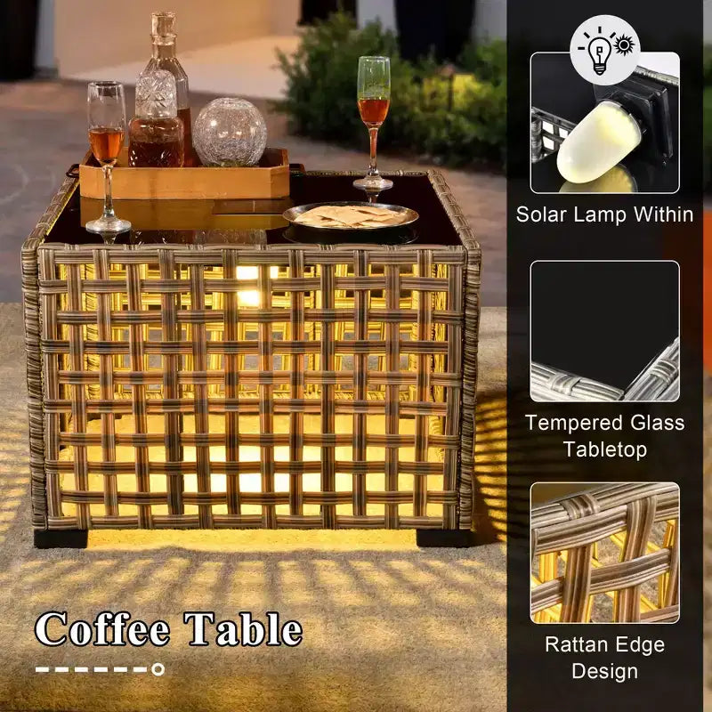 HOMLUX Set da conversazione da patio in vimini da 6 pezzi con divano a 3 posti con cuscino, sedie in rattan, poggiapiedi, tavolino da caffè