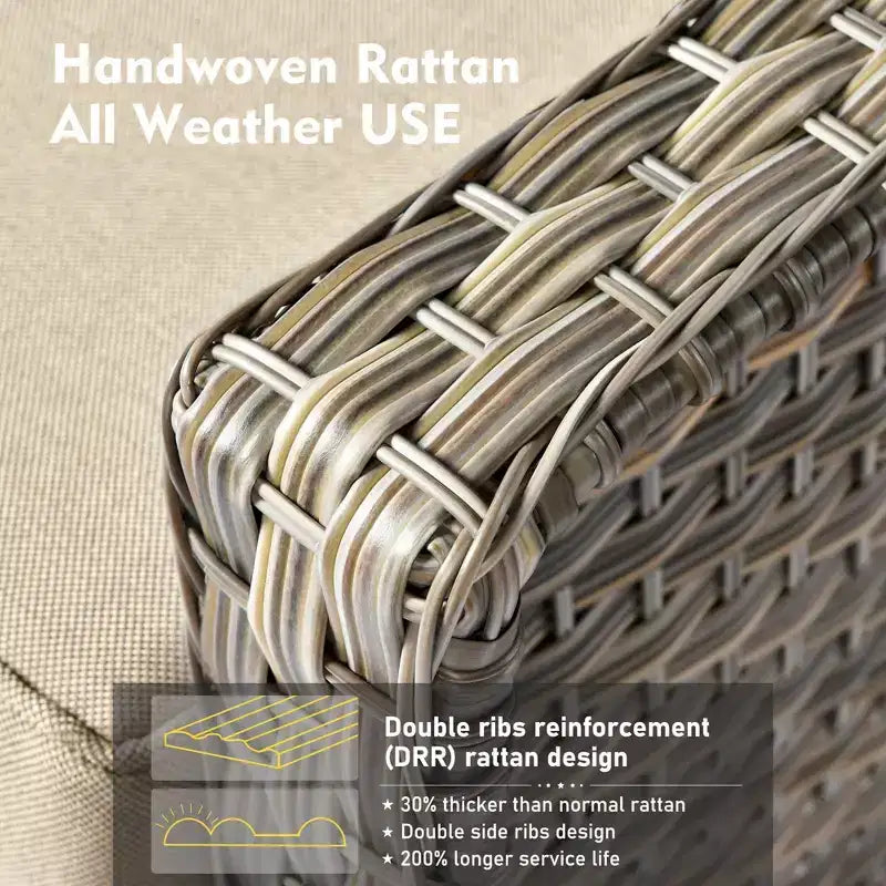 HOMLUX Set da conversazione da patio in vimini da 6 pezzi con divano a 3 posti con cuscino, sedie in rattan, poggiapiedi, tavolino da caffè