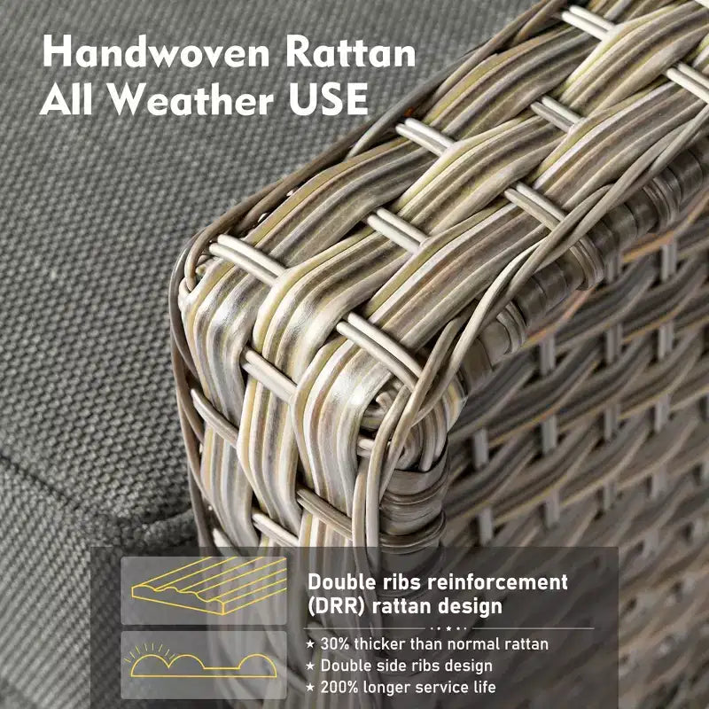HOMLUX Set da conversazione da patio in vimini da 6 pezzi con divano a 3 posti con cuscino, sedie in rattan, poggiapiedi, tavolino da caffè