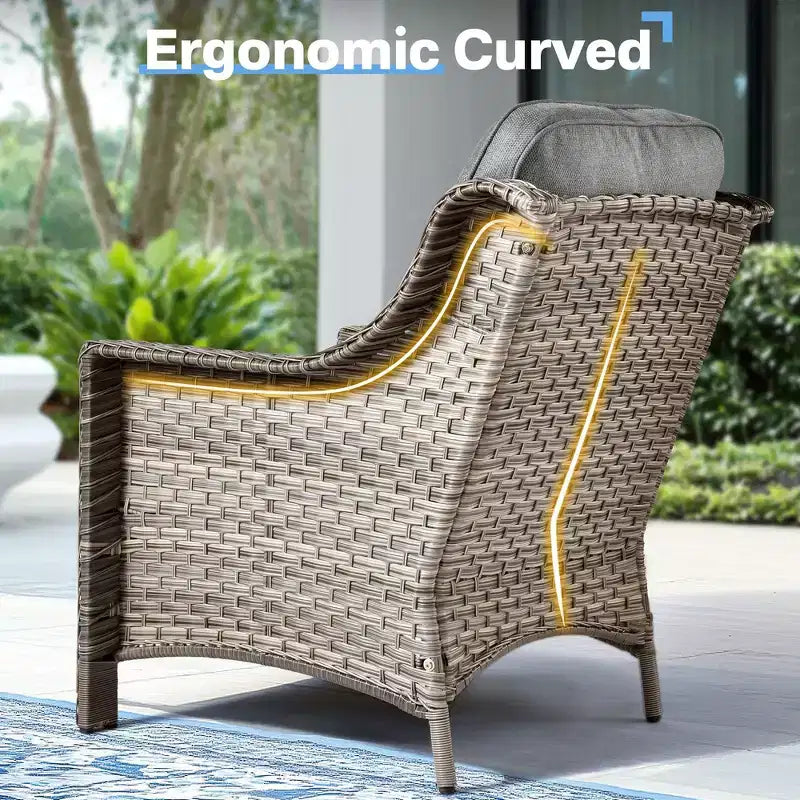 HOMLUX Set da conversazione da patio in vimini da 6 pezzi con divano a 3 posti con cuscino, sedie in rattan, poggiapiedi, tavolino da caffè