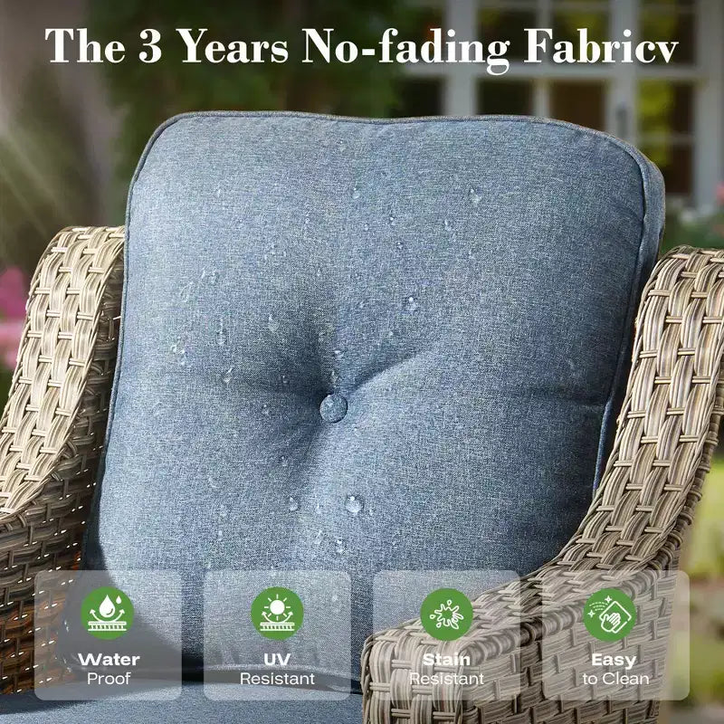 HOMLUX Set da conversazione da patio in vimini da 6 pezzi con divano a 3 posti con cuscino, sedie in rattan, poggiapiedi, tavolino da caffè