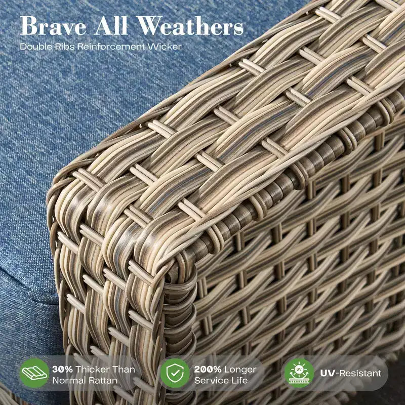 HOMLUX Set da conversazione da patio in vimini da 6 pezzi con divano a 3 posti con cuscino, sedie in rattan, poggiapiedi, tavolino da caffè