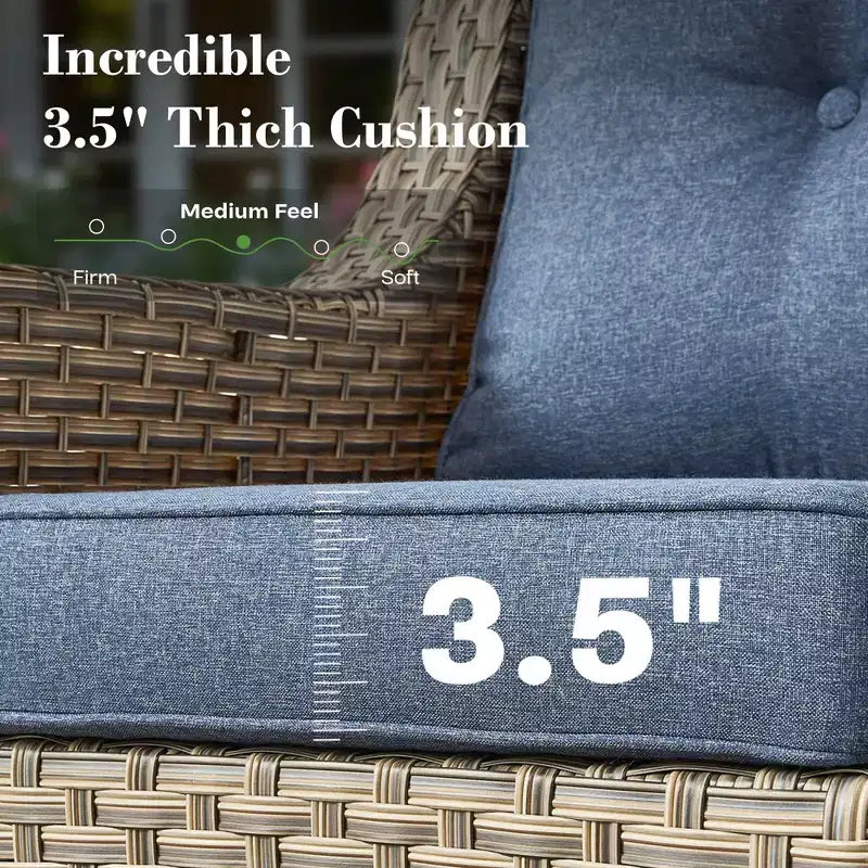 HOMLUX Set da conversazione da patio in vimini da 6 pezzi con divano a 3 posti con cuscino, sedie in rattan, poggiapiedi, tavolino da caffè