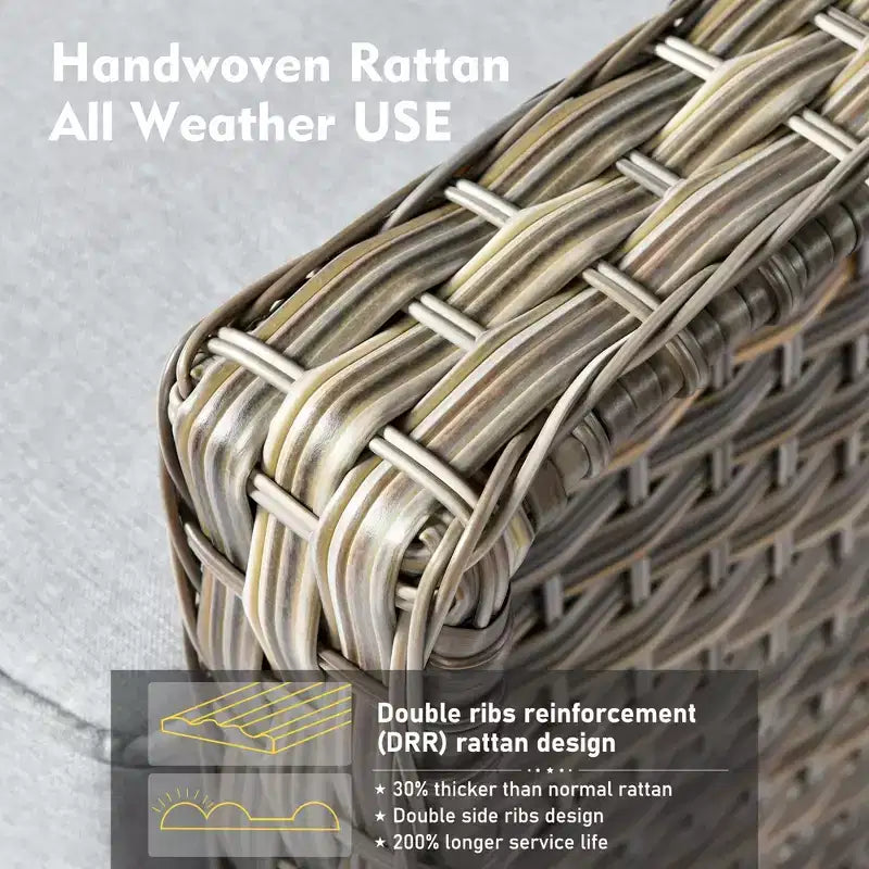 HOMLUX Set da conversazione da patio in vimini da 6 pezzi con divano a 3 posti con cuscino, sedie in rattan, poggiapiedi, tavolino da caffè