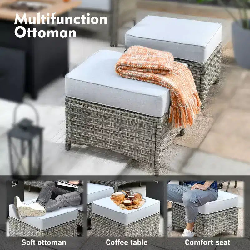 HOMLUX Set da conversazione da patio in vimini da 6 pezzi con divano a 3 posti con cuscino, sedie in rattan, poggiapiedi, tavolino da caffè