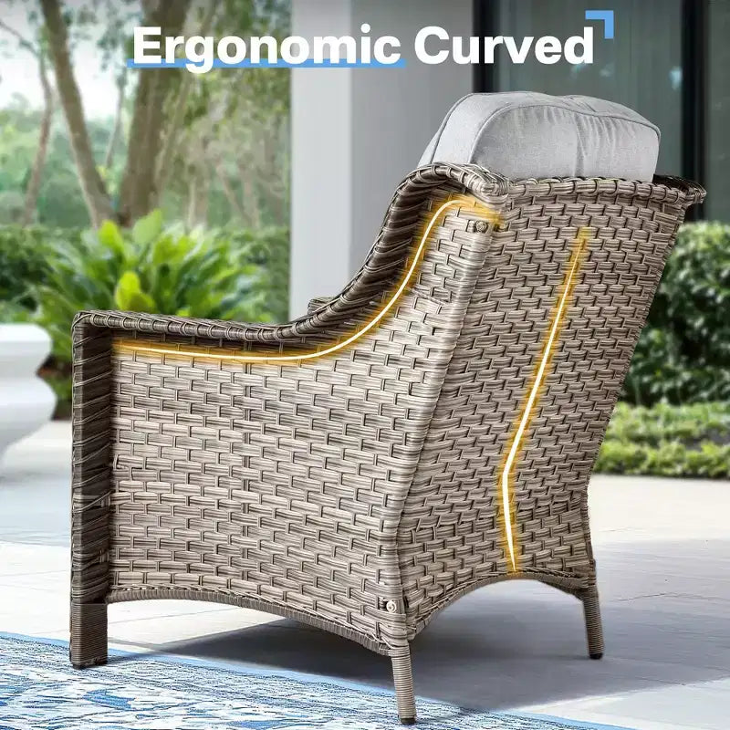 HOMLUX Set da conversazione da patio in vimini da 6 pezzi con divano a 3 posti con cuscino, sedie in rattan, poggiapiedi, tavolino da caffè