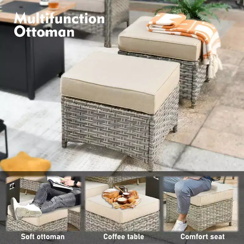 HOMLUX Set da conversazione da patio in vimini da 6 pezzi con divano a 3 posti con cuscino, sedie in rattan, poggiapiedi, tavolino da caffè
