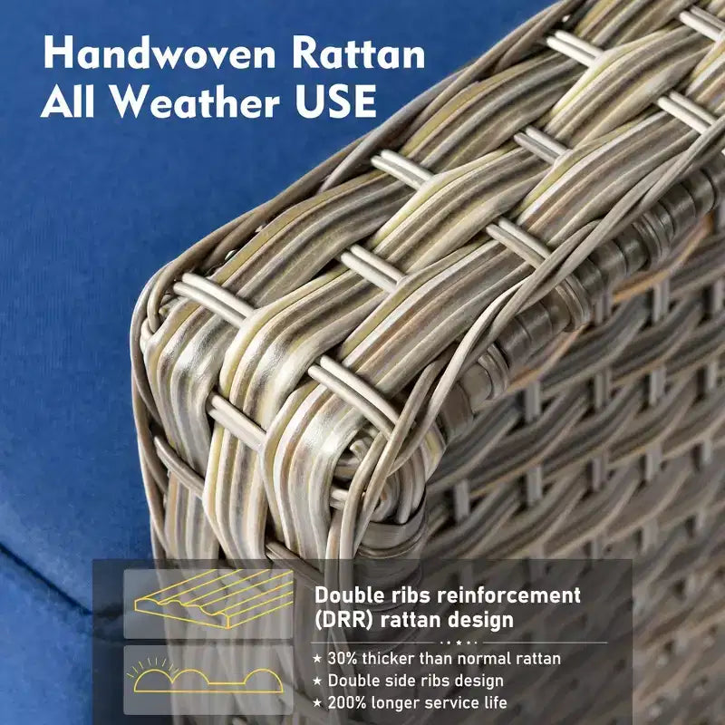 HOMLUX Set da conversazione da patio in vimini da 6 pezzi con divano a 3 posti con cuscino, sedie in rattan, poggiapiedi, tavolino da caffè