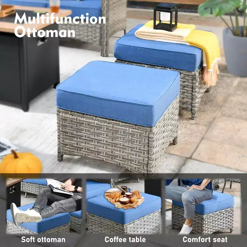 HOMLUX Set da conversazione da patio in vimini da 6 pezzi con divano a 3 posti con cuscino, sedie in rattan, poggiapiedi, tavolino da caffè