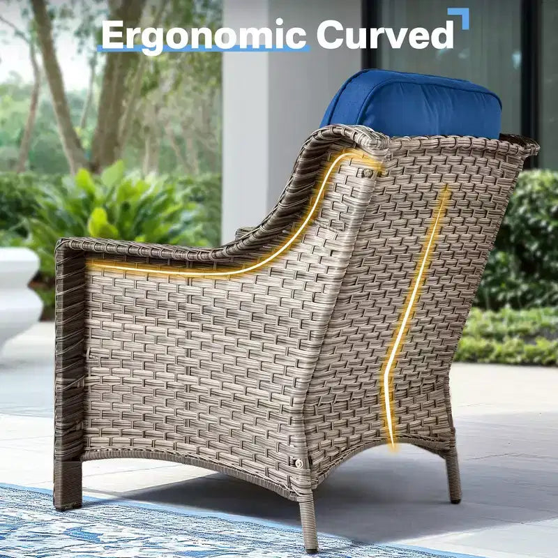 HOMLUX Set da conversazione da patio in vimini da 6 pezzi con divano a 3 posti con cuscino, sedie in rattan, poggiapiedi, tavolino da caffè