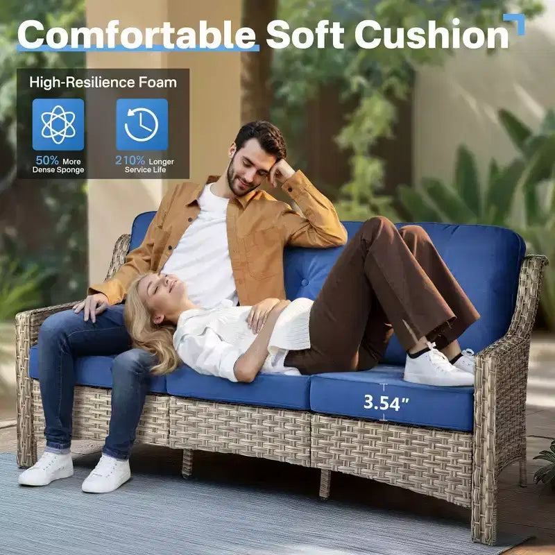 HOMLUX Set da conversazione da patio in vimini da 6 pezzi con divano a 3 posti con cuscino, sedie in rattan, poggiapiedi, tavolino da caffè