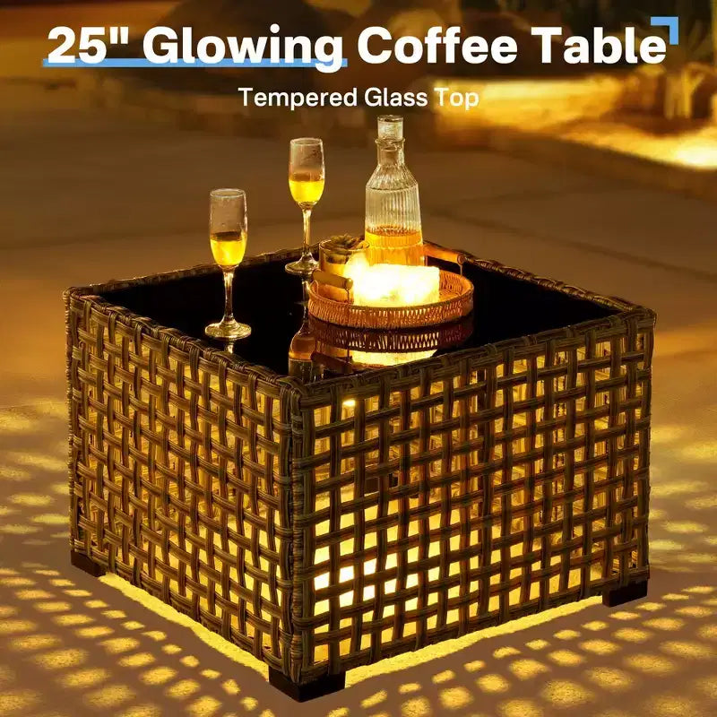 HOMLUX Set da conversazione da patio in vimini da 6 pezzi con divano a 3 posti con cuscino, sedie in rattan, poggiapiedi, tavolino da caffè