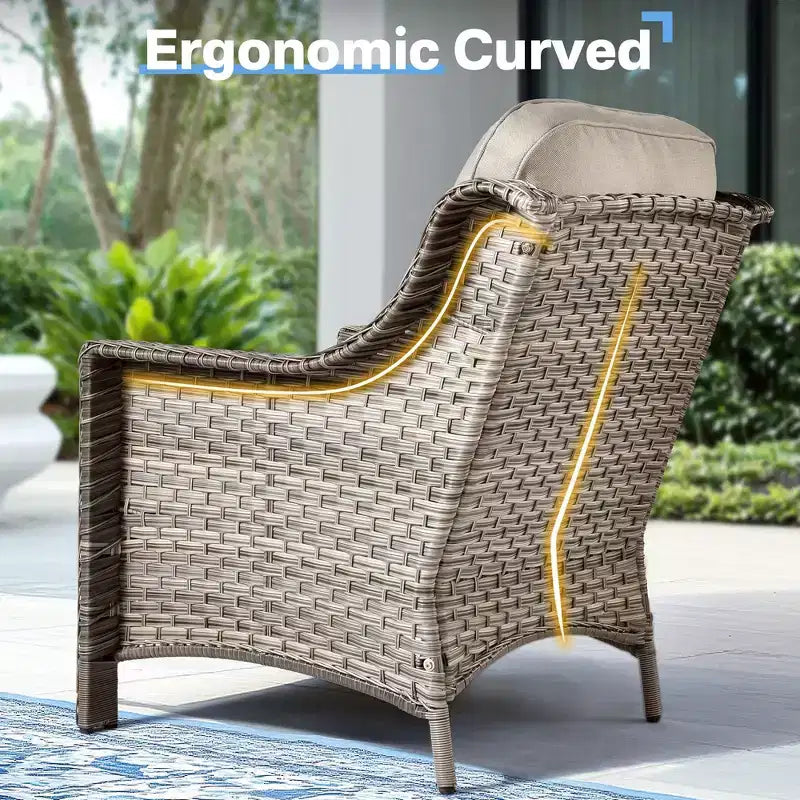 HOMLUX Set da conversazione da patio in vimini da 6 pezzi con divano a 3 posti con cuscino, sedie in rattan, poggiapiedi, tavolino da caffè