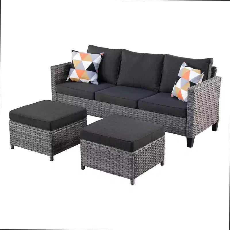 HOMLUX Salotto da conversazione da esterno a 3 posti, set divano in vimini per balcone, patio e giardino