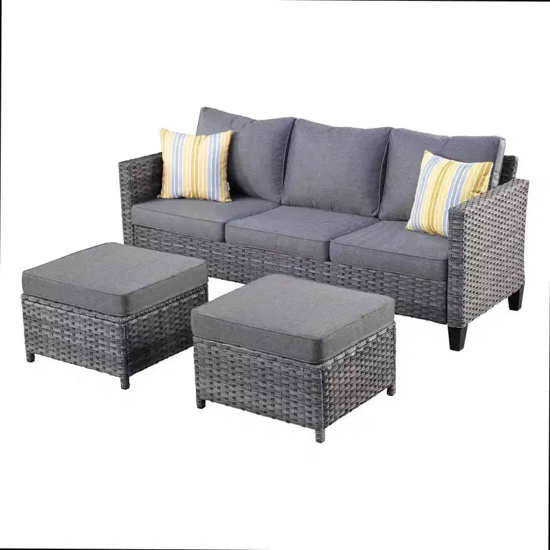 HOMLUX Salotto da conversazione da esterno a 3 posti, set divano in vimini per balcone, patio e giardino