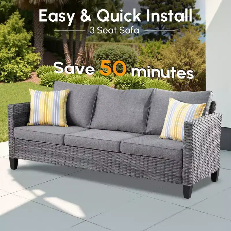 HOMLUX Salotto da conversazione da esterno a 3 posti, set divano in vimini per balcone, patio e giardino