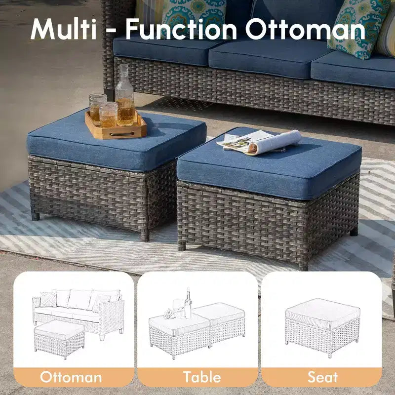 HOMLUX Salotto da conversazione da esterno a 3 posti, set divano in vimini per balcone, patio e giardino