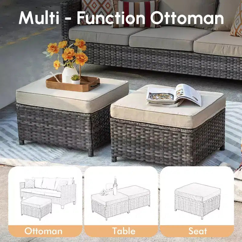 HOMLUX Salotto da conversazione da esterno a 3 posti, set divano in vimini per balcone, patio e giardino