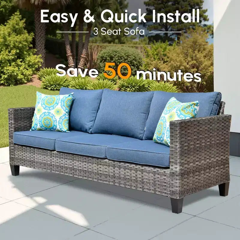 HOMLUX Salotto da conversazione da esterno a 3 posti, set divano in vimini per balcone, patio e giardino