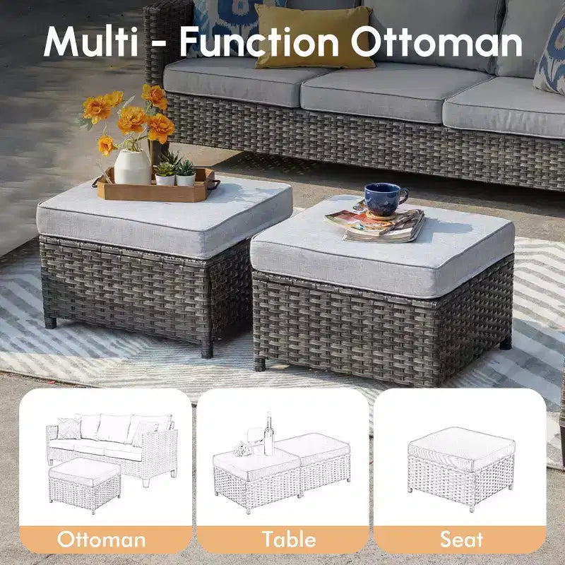 HOMLUX Salotto da conversazione da esterno a 3 posti, set divano in vimini per balcone, patio e giardino