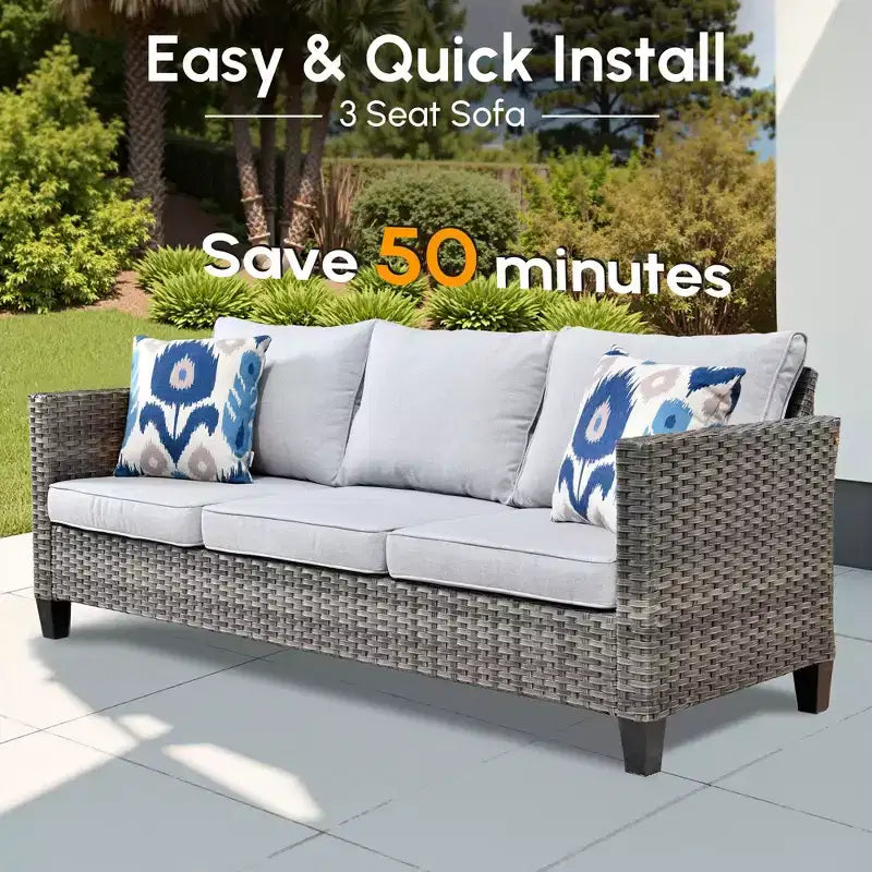 HOMLUX Salotto da conversazione da esterno a 3 posti, set divano in vimini per balcone, patio e giardino