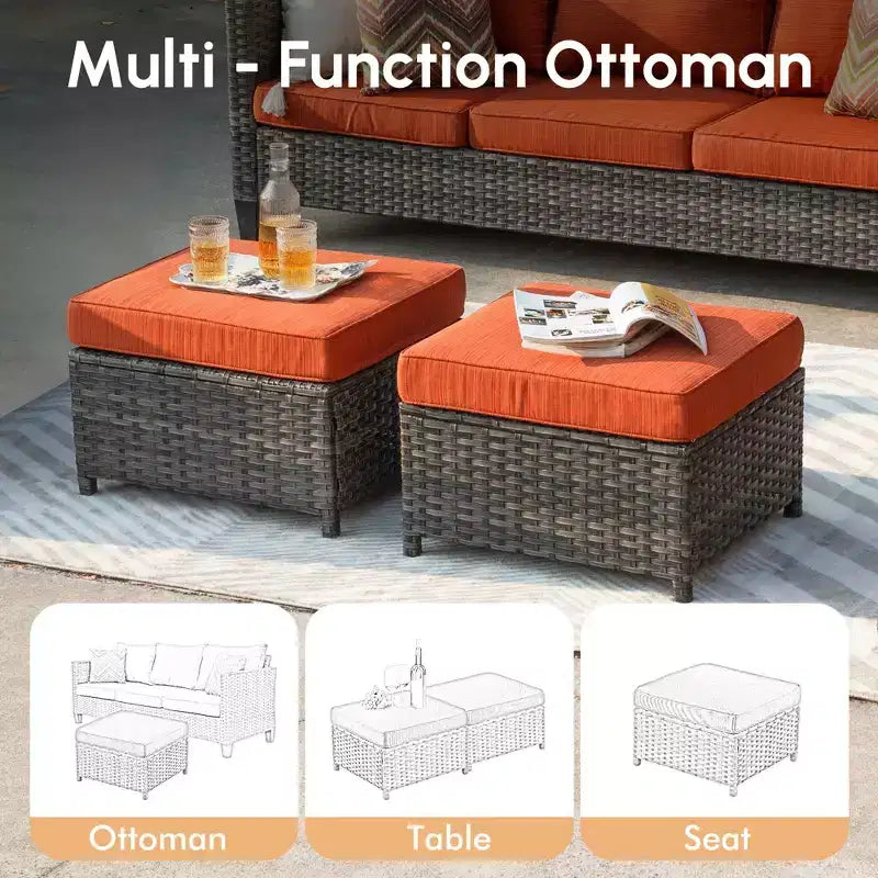 HOMLUX Salotto da conversazione da esterno a 3 posti, set divano in vimini per balcone, patio e giardino