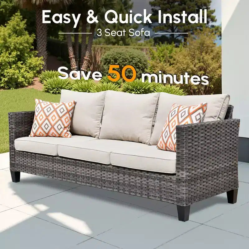 HOMLUX Salotto da conversazione da esterno a 3 posti, set divano in vimini per balcone, patio e giardino