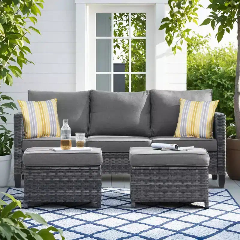 HOMLUX Salotto da conversazione da esterno a 3 posti, set divano in vimini per balcone, patio e giardino