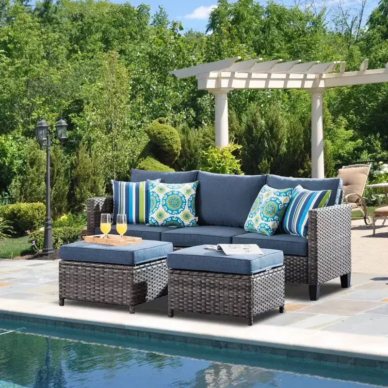 HOMLUX Salotto da conversazione da esterno a 3 posti, set divano in vimini per balcone, patio e giardino