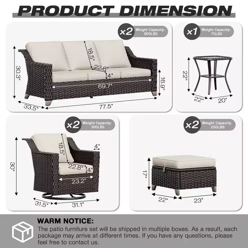 UPTIOT Set Esterno Premium: due divani a 3 posti, sedie a dondolo, pouf e tavolino laterale