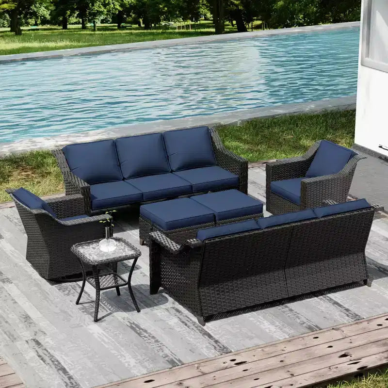 UPTIOT Set Esterno Premium: due divani a 3 posti, sedie a dondolo, pouf e tavolino laterale
