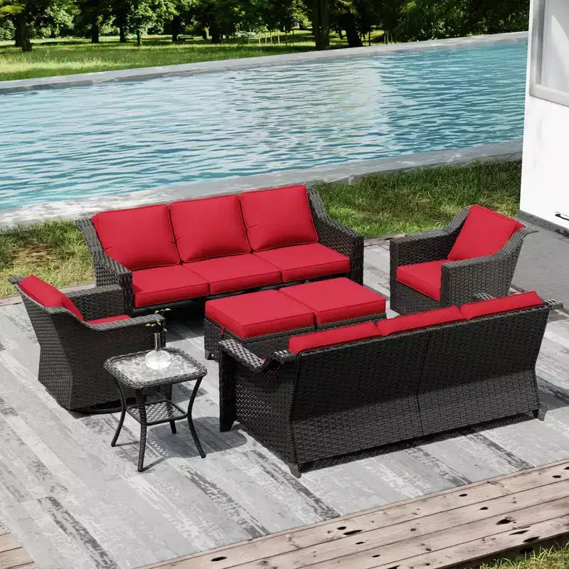 UPTIOT Set Esterno Premium: due divani a 3 posti, sedie a dondolo, pouf e tavolino laterale