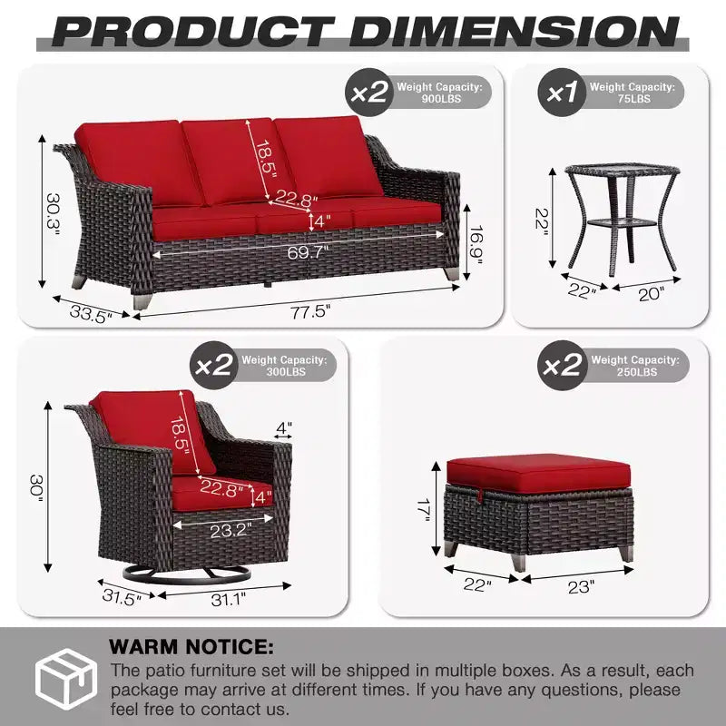 UPTIOT Set Esterno Premium: due divani a 3 posti, sedie a dondolo, pouf e tavolino laterale