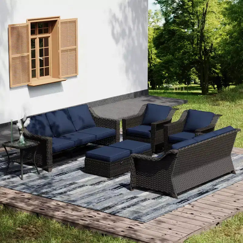 UPTIOT Set Esterno Premium: due divani a 3 posti, sedie a dondolo, pouf e tavolino laterale