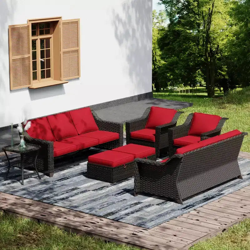 UPTIOT Set Esterno Premium: due divani a 3 posti, sedie a dondolo, pouf e tavolino laterale