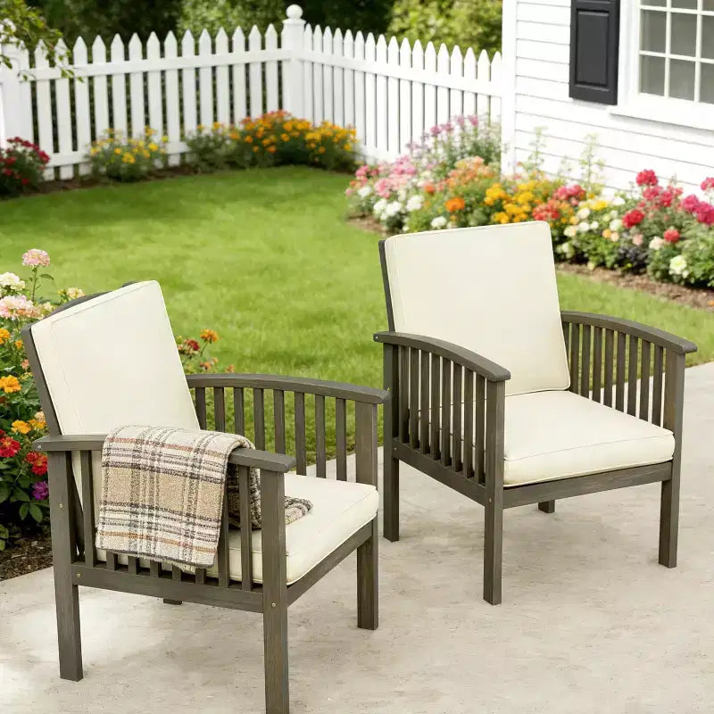 Set da conversazione da patio 3 pezzi in legno di acacia, mobili da esterno, 2 poltrone con tavolino laterale per giardino/patio/terrazza - ModernLuxe