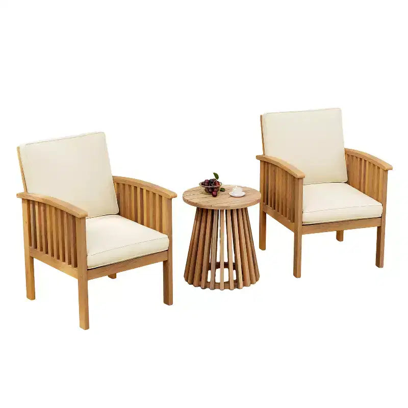 Set da conversazione da patio 3 pezzi in legno di acacia, mobili da esterno, 2 poltrone con tavolino laterale per giardino/patio/terrazza - ModernLuxe