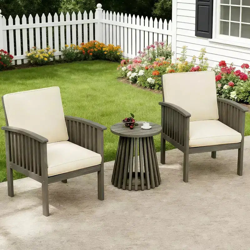Set da conversazione da patio 3 pezzi in legno di acacia, mobili da esterno, 2 poltrone con tavolino laterale per giardino/patio/terrazza - ModernLuxe