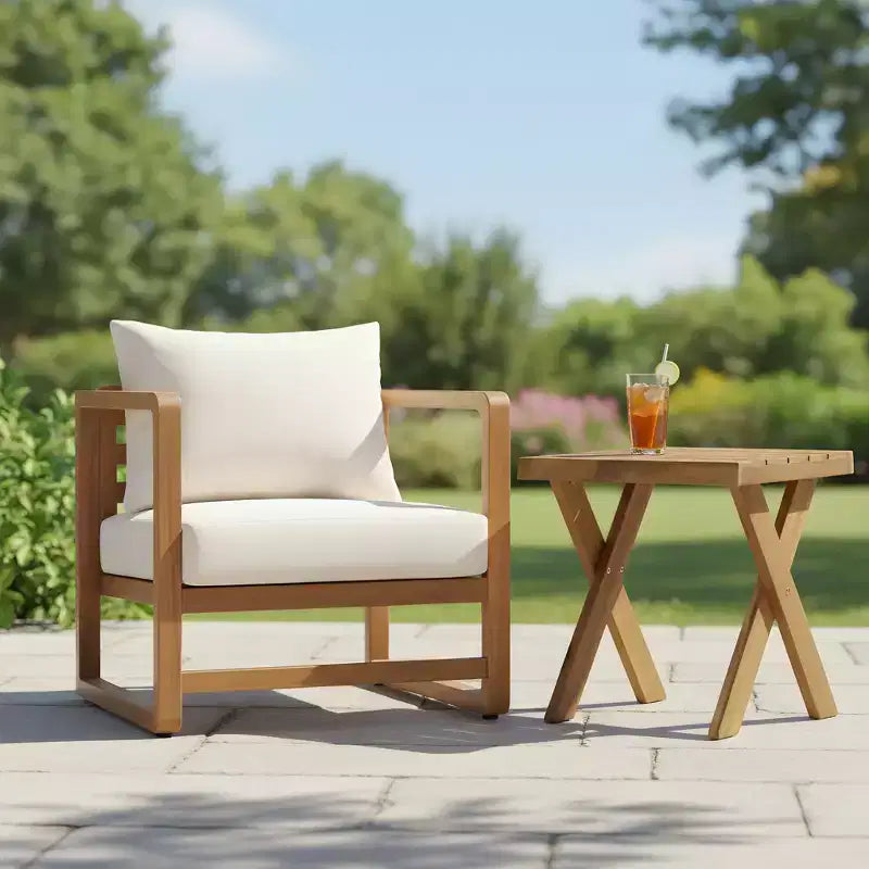 Christopher Knight Home Flavie Set da Patio a 2 Pezzi in Legno di Acacia con Sedute Oversize, Cuscini e Tavolo a Doghe