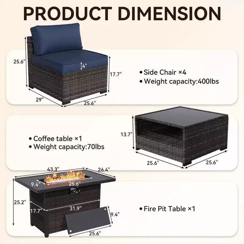 Set da patio 6 pezzi UPTIOT: 4 sedie laterali, tavolo con braciere marrone e tavolino da caffè in vetro temperato per eleganti riunioni all'aperto