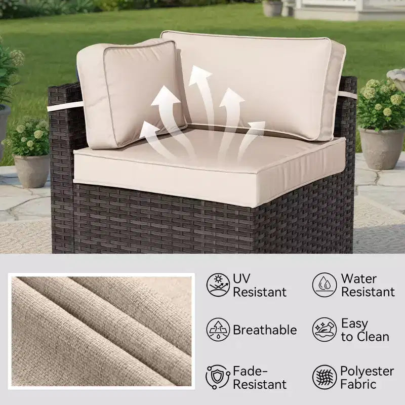 Set da patio 6 pezzi UPTIOT: 4 sedie laterali, tavolo con braciere marrone e tavolino da caffè in vetro temperato per eleganti riunioni all'aperto