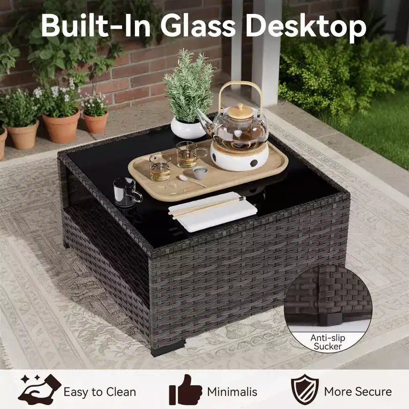 Set da patio 6 pezzi UPTIOT: 4 sedie laterali, tavolo con braciere marrone e tavolino da caffè in vetro temperato per eleganti riunioni all'aperto