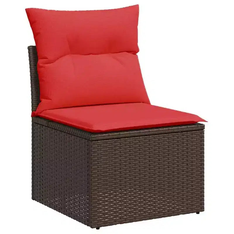 vidaXL Set Divani da Giardino 8 pz con Cuscini in Polyrattan Marrone - Marrone e Rosso con Tavolo
