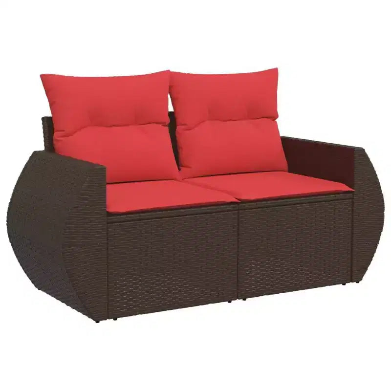 vidaXL Set Divani da Giardino 8 pz con Cuscini in Polyrattan Marrone - Marrone e Rosso con Tavolo