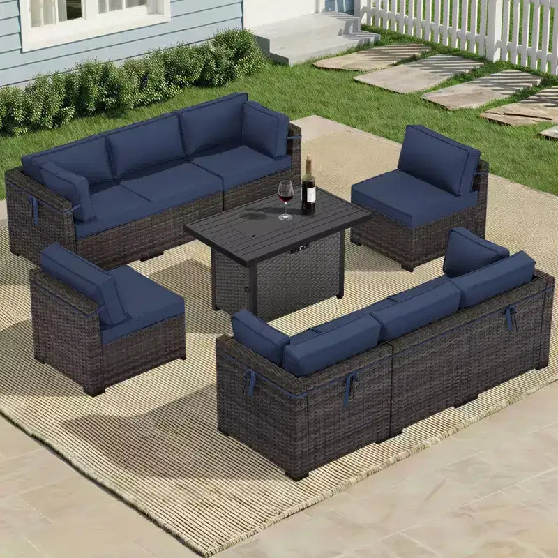 Set componibile da esterno UPTIOT Premium per tutte le stagioni con 4 poltrone ad angolo, 4 sedute profonde e tavolino/braciere convertibile grigio