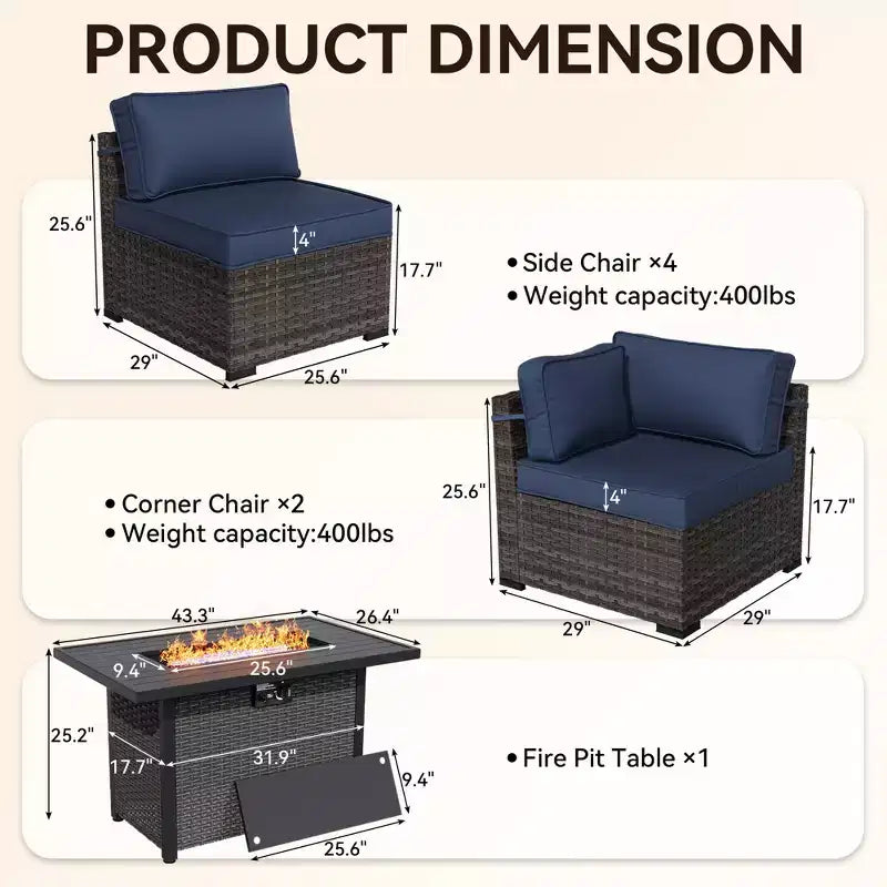 Set componibile da esterno UPTIOT Premium per tutte le stagioni con 4 poltrone ad angolo, 4 sedute profonde e tavolino/braciere convertibile grigio